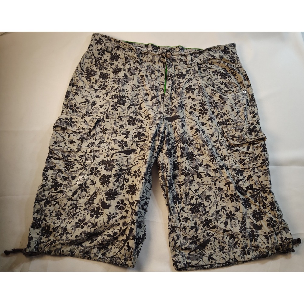 Enyce Mens Floral Cargo Shorts Gray Black Baggy Y2K Hip Hop Streetwear Size 38